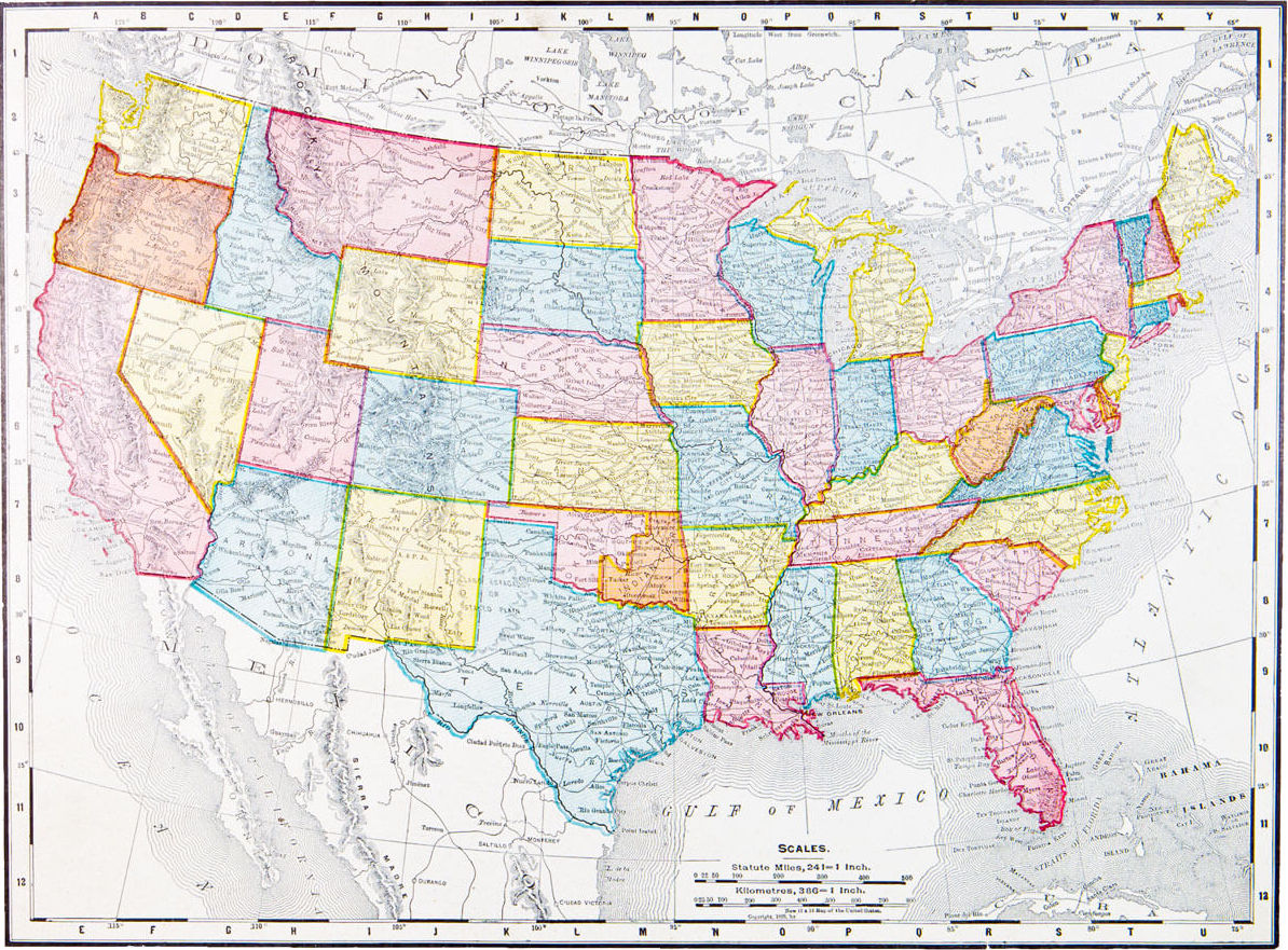 Vintage map of the U.S. displaying locations of Sweet Dreams Society